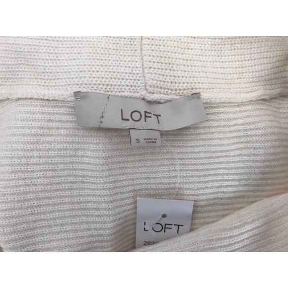 Ann Taylor Loft Sweater Size S Ivory Ribbed Draped Neck Wool Blend Long Sleeve - Picture 6 of 11